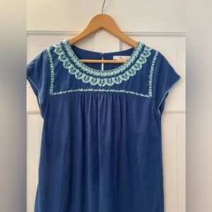 Boden Blue and Green Embroidered Blouse